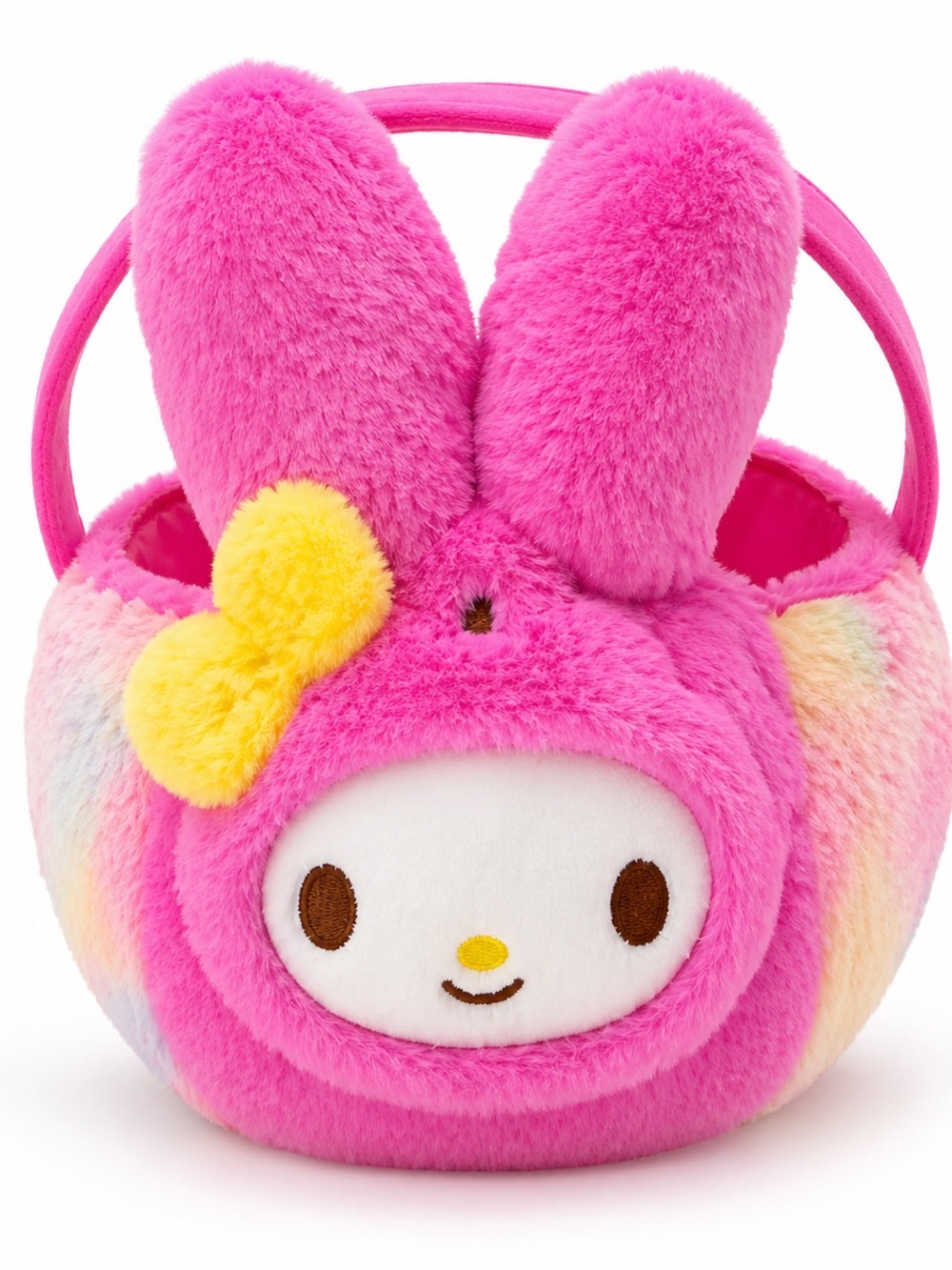 Pink Plush Bunny Kids Toy Basket with Yellow Bow